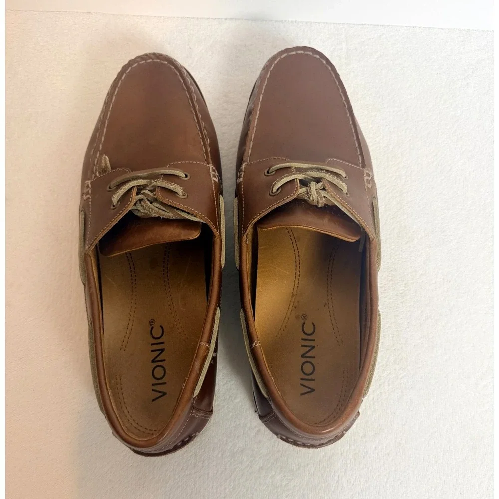 Vionic Men's Brown Leather Boat Shoes Loafers Comfort Casual Size 12